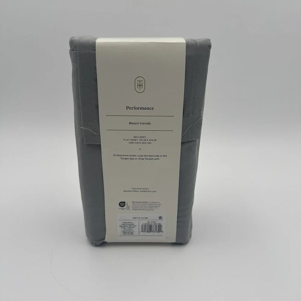 Threshold 400TC Performance Flat Sheet King Classic Gray Cotton Sateen Top NWT